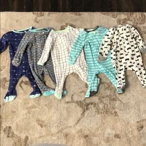 Lot of 5 Cloud Island Zip Footed Sleepers 0-3 mo.